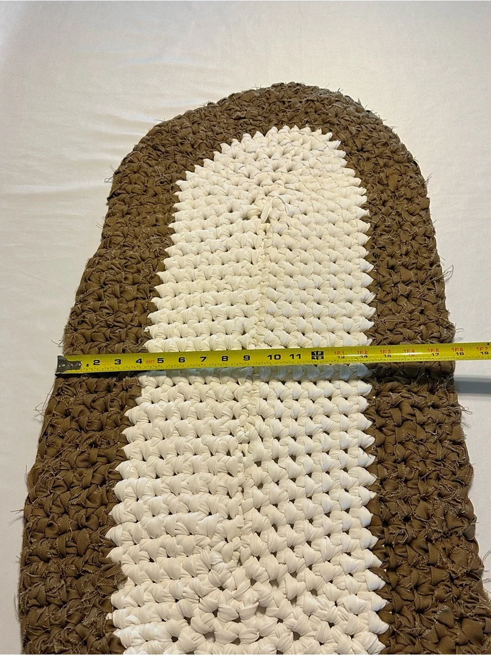Handwoven braided rag rug Cream and Brown Oval rug  - Neutral Braided Accent